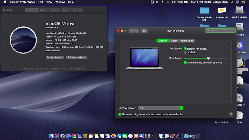 Success Hackintosh macOS Mojave 10.14 Build 18A391 at Asus X450JF-WX023D
